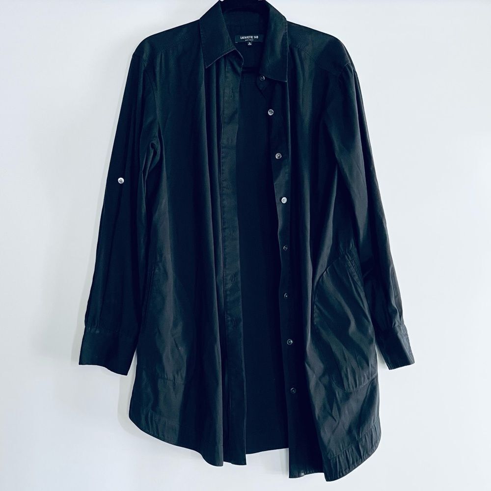 Lafayette 148 New York Black Button-Down Long Shirt Size 10 - Picture 5 of 10